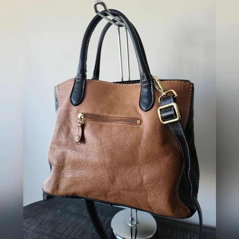 Roots Black & Tan Leather Satchel Crossbody Bag - Picture 2 of 9